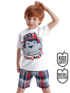 Monkey Plaid Boy Shorts Set - Denokids