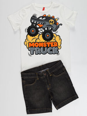 Monster Cars Boy Denim Shorts Set