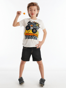 Monster Cars Boy Denim Shorts Set - Denokids