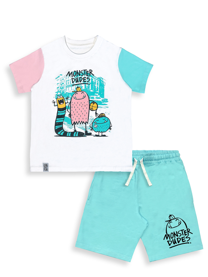 Erkek Çocuk Takım Canavar Baskılı %100 Pamuk T-Shirt Pamuk Şort Yazlık Takım - 5