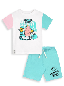 Erkek Çocuk Takım Canavar Baskılı %100 Pamuk T-Shirt Pamuk Şort Yazlık Takım - 4