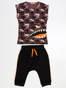 Monster Shark Erkek Çocuk T-shirt Kapri Şort Takım - 3