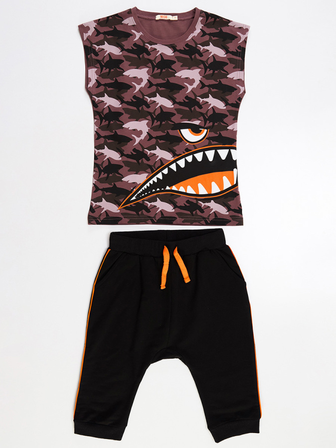 Monster Shark Erkek Çocuk T-shirt Kapri Şort Takım - 3