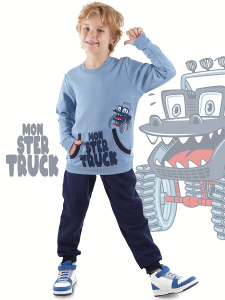 Monster Truck Boy Blue Tracksuit - Denokids