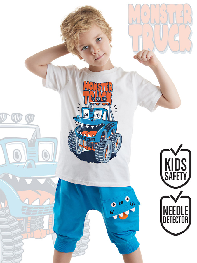Monster Truck Erkek Çocuk Yazlık T-shirt Kapri Şort Takım - 1