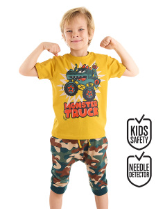 Monster Truck Erkek Çocuk T-shirt Kapri Şort Takım - Denokids
