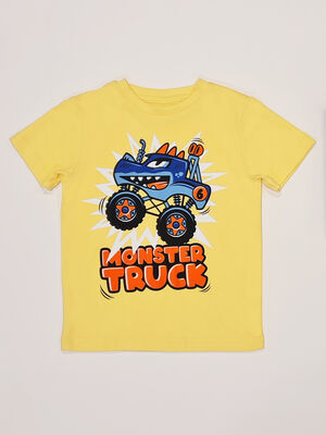 Monster Truck Araba Pamuklu Penye Erkek Çocuk Sarı T-shirt