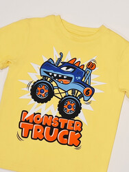 Monster Truck Araba Pamuklu Penye Erkek Çocuk Sarı T-shirt - Thumbnail