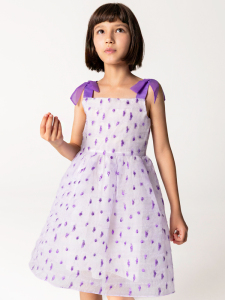 Mor Askılı Ve Benekli Jakar Kız Çocuk Elbise - SheShe