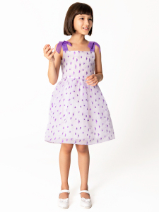 Mor Askılı Ve Benekli Jakar Kız Çocuk Elbise - 3