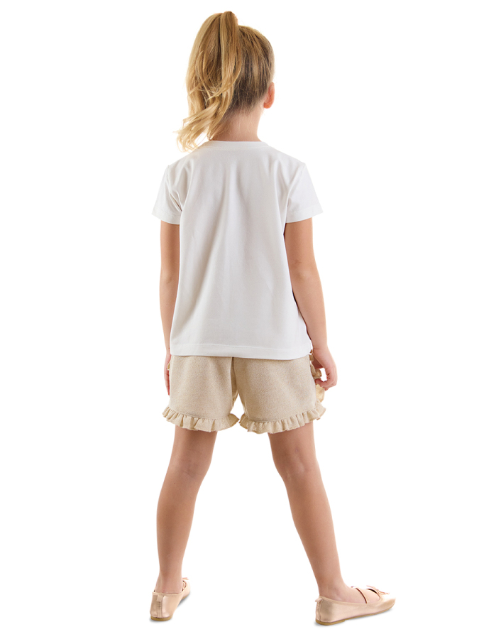 Mutlu Tavşan Fırfırlı Kız Çocuk Yazlık T-shirt Simli Şort Takım - 3