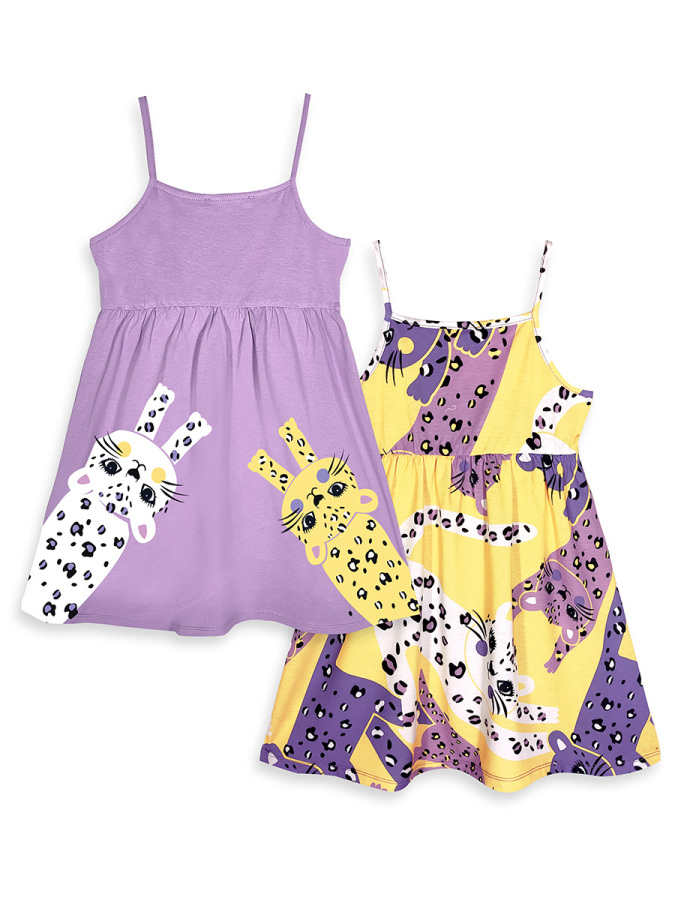 Kız Çocuk Yazlık Elbise 2'li Paket Leopar Sarı Lila - 4