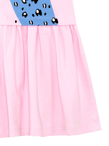 Leopar Eteği Büzgülü Kız Çocuk Pembe Yazlık Penye Elbise - 6