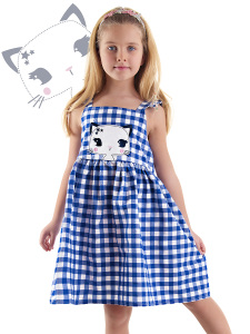 Navy Blue Checked Cat Dress - 1