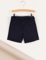 Navy Blue Flat-Front Boy Gabardine Shorts - Thumbnail