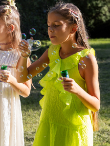 Neon Yeşil Kolsuz Fırfırlı Kız Çocuk Elbise - 5