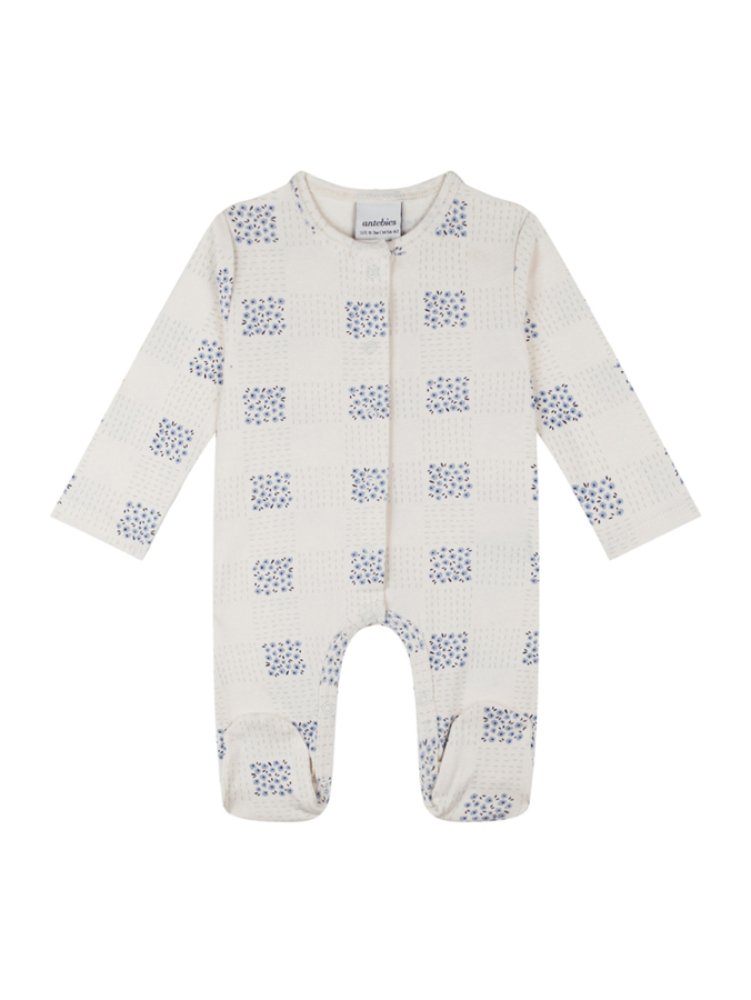 Organik Bej Ekose Uzun Kollu Kız Bebek Patikli Tulum - 1