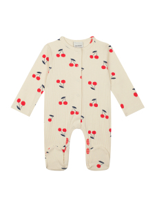 Organik Bej Kiraz Uzun Kollu Kız Bebek Patikli Tulum - Antebies