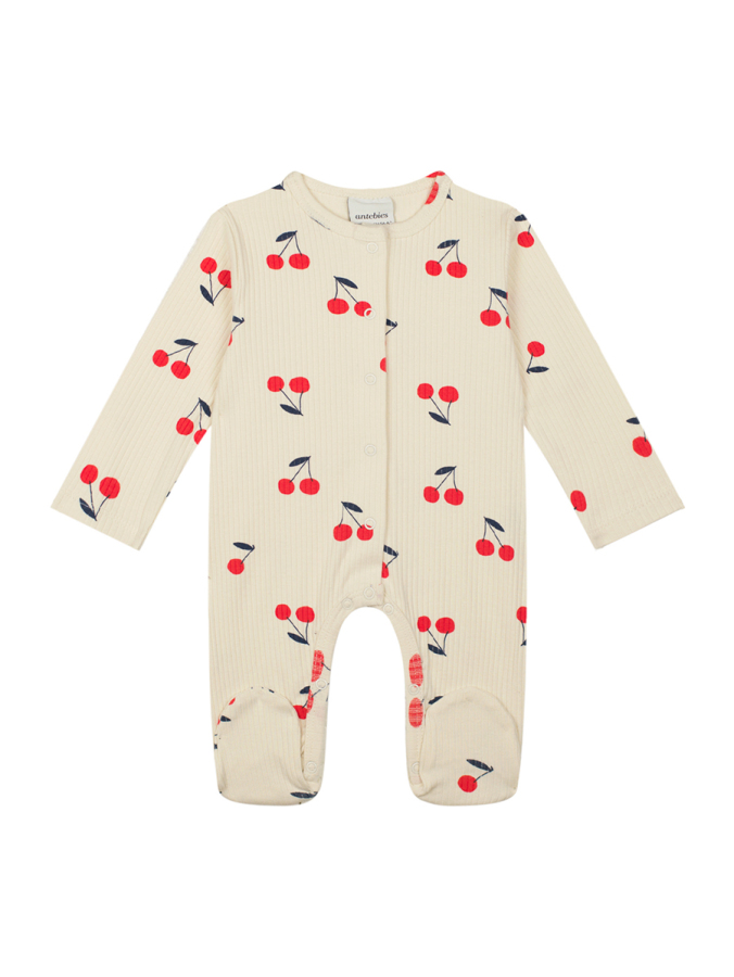 Organik Bej Kiraz Uzun Kollu Kız Bebek Patikli Tulum - 1