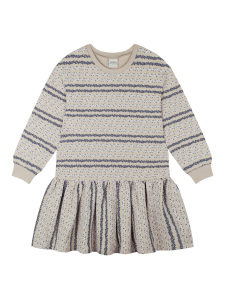 Organik Bej Lacivert Uzun Kollu Kız Çocuk Elbise - 2