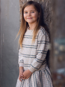 Organik Bej Lacivert Uzun Kollu Kız Çocuk Elbise - 3