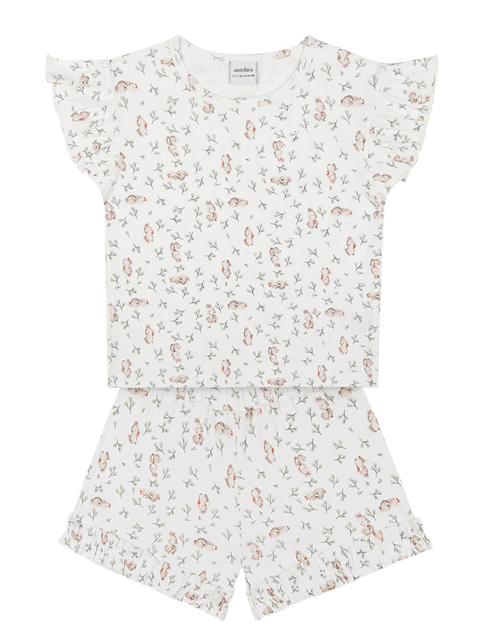 Organik Beyaz Sevimli Tavşan Kız Pijama Takımı - 2