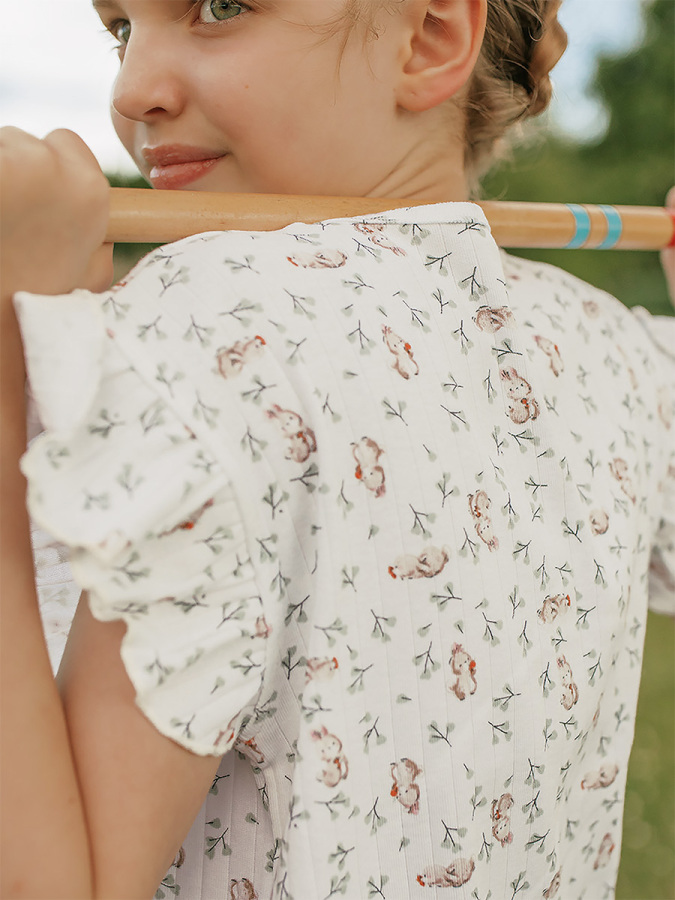 Organik Beyaz Sevimli Tavşan Kız Pijama Takımı - 5