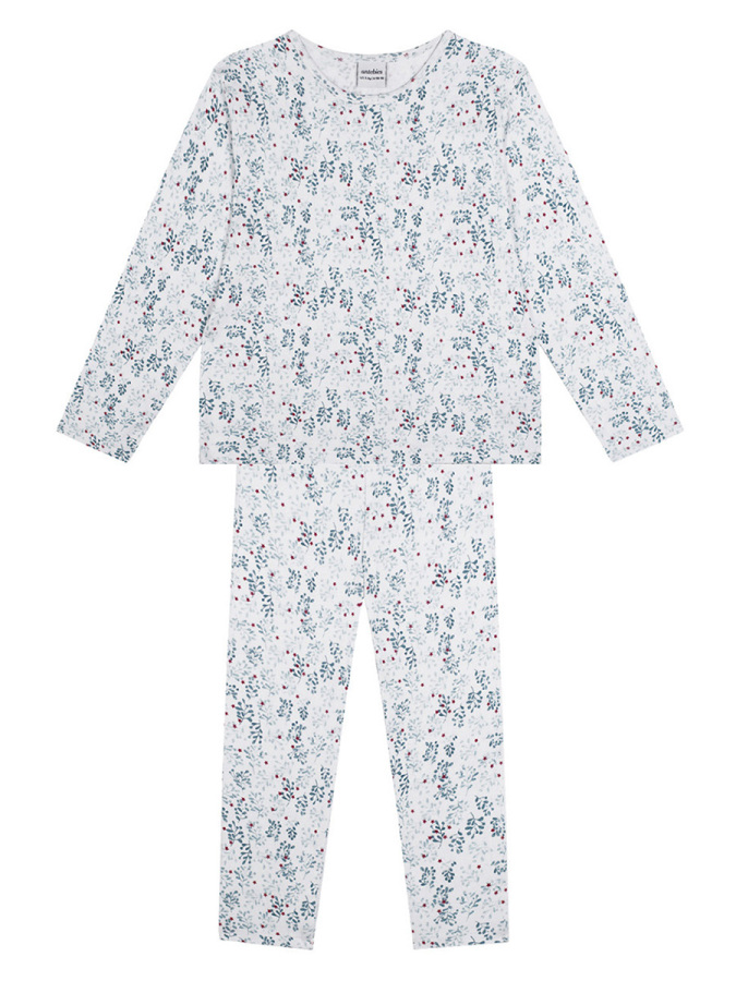 Organik Beyaz Uzun Kollu Kız Çocuk Pijama Takımı - 1