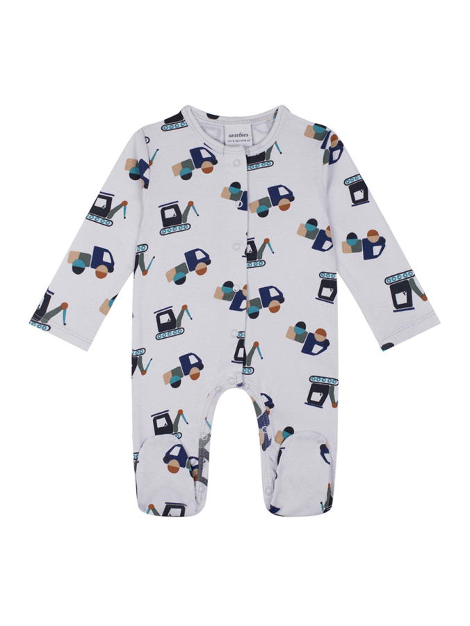 Organik Gri Kamyon Çıtçıtlı Uzun Kollu Erkek Bebek Tulum - 1