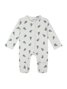 Organik Gri Yeşil Çıtçıtlı Uzun Kollu Bebek Patikli Tulum - Antebies