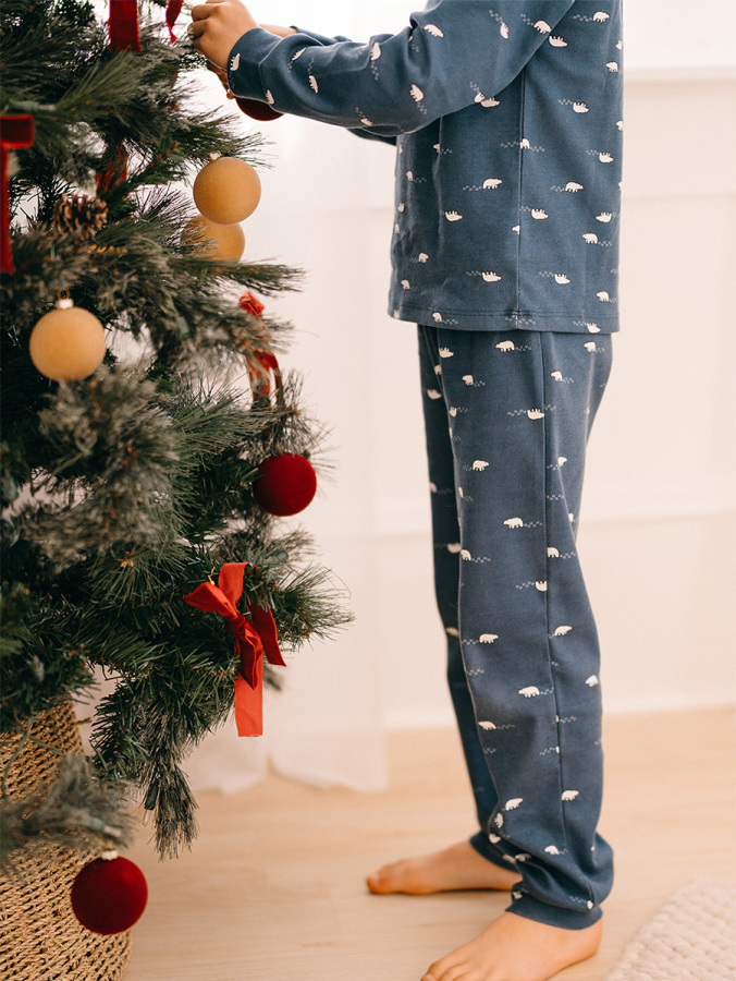 Organik Lacivert Kutup Ayısı Erkek Çocuk Pijama Takımı - 6