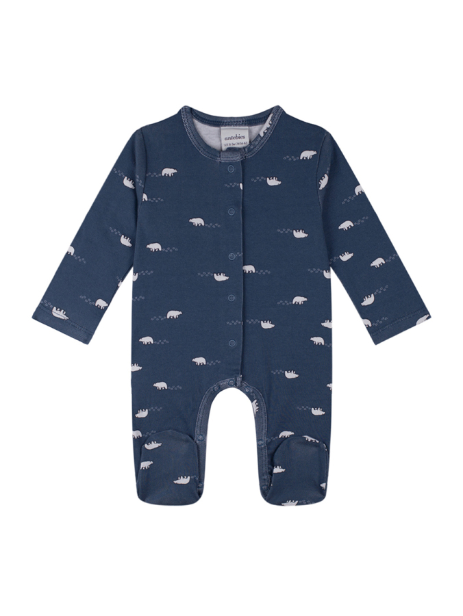 Organik Lacivert Kutup Ayısı Uzun Kollu Erkek Bebek Tulum - 1