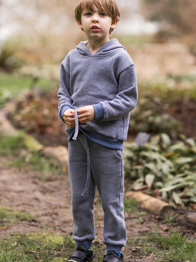Organik Mavi Kapüşonlu Erkek Çocuk Eşofman Takımı - 1