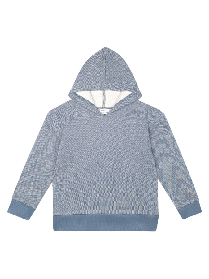 Organik Mavi Kapüşonlu Erkek Çocuk Eşofman Takımı - 3