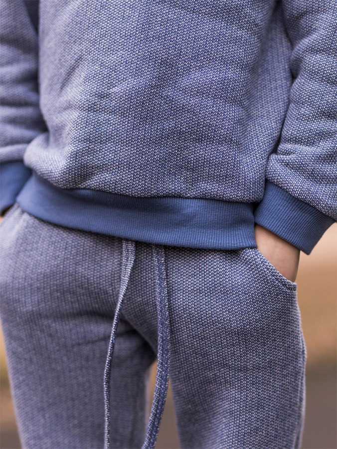 Organik Mavi Kapüşonlu Erkek Çocuk Eşofman Takımı - 5