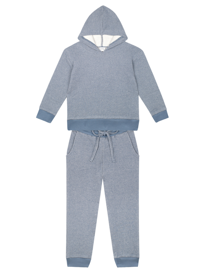 Organik Mavi Kapüşonlu Erkek Çocuk Eşofman Takımı - 2