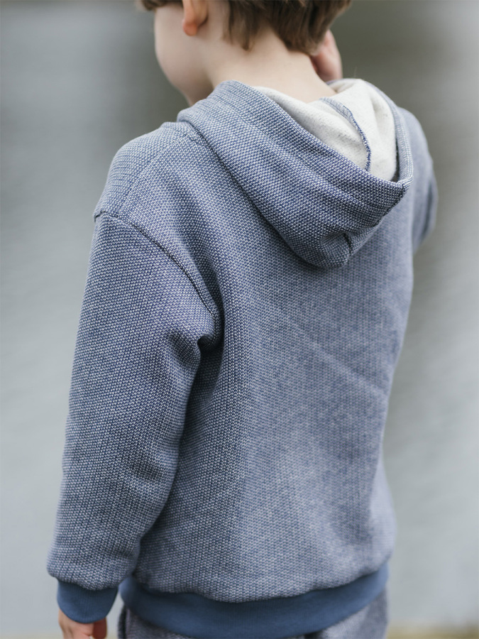 Organik Mavi Kapüşonlu Erkek Çocuk Eşofman Takımı - 7