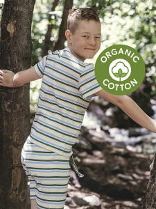Organik Mavi Tshirt Şort Erkek Çocuk Pijama Takımı - Antebies