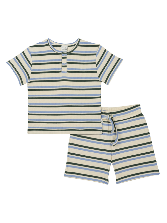 Organik Mavi Tshirt Şort Erkek Çocuk Pijama Takımı - 2
