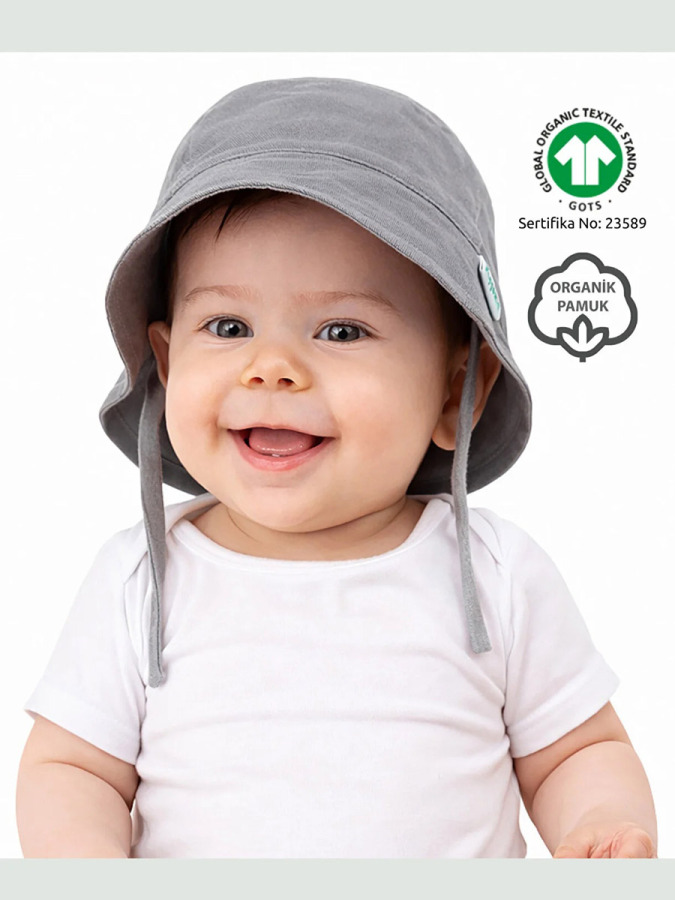 Organik Pamuk Müslin Bebek Şapkası - Duman - 1