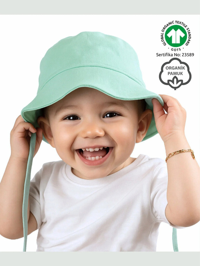 Organik Pamuk Müslin Bebek Şapkası - Mint - 1