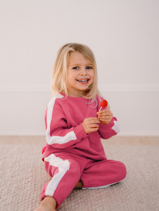 Organik Pembe Beyaz Kız Bebek Eşofman Takımı - Antebies