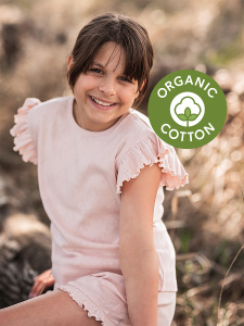 Organik Pembe Kısa Kollu Kız Çocuk Pijama Takımı - Antebies