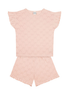 Organik Pembe Kısa Kollu Kız Çocuk Pijama Takımı - 2