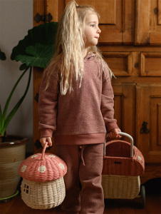 Organik Turuncu Kapüşonlu Kız Çocuk Eşofman Takımı - Antebies