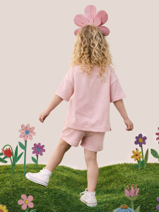Pembe Oversize T-shirt Şort Takım Kız Çocuk %100 Pamuk - 2