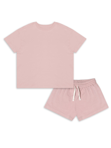 Pembe Oversize T-shirt Şort Takım Kız Çocuk %100 Pamuk - 4