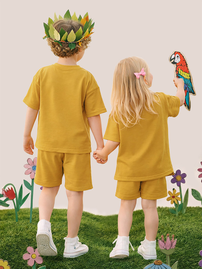 Hardal Oversize T-shirt Şort Takım Çocuk Unisex %100 Pamuk - 2