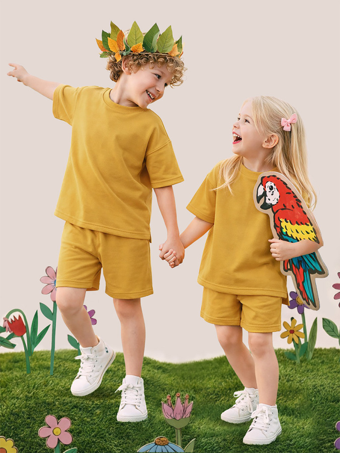Hardal Oversize T-shirt Şort Takım Çocuk Unisex %100 Pamuk - 1