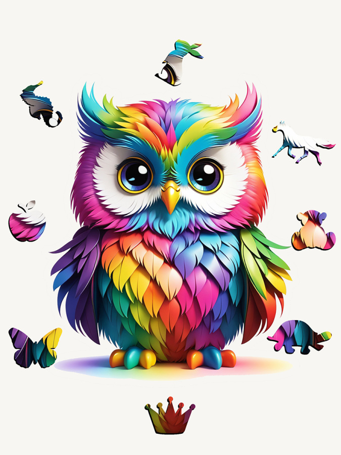 Owl (Baykus), 14 Parça Ahşap Puzzle, Bul Tak - 1